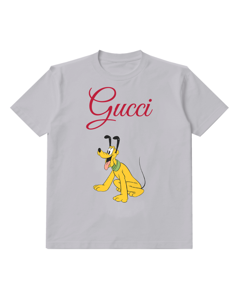 Light Gray Yellow Dog With Green Collar Graphic T-Shirt - front product view
