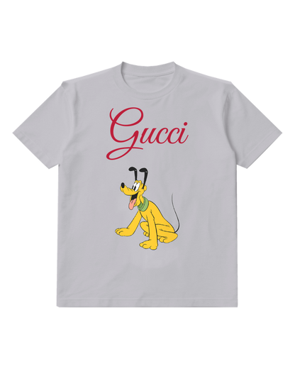 Light Gray Yellow Dog With Green Collar Graphic T-Shirt - front product view