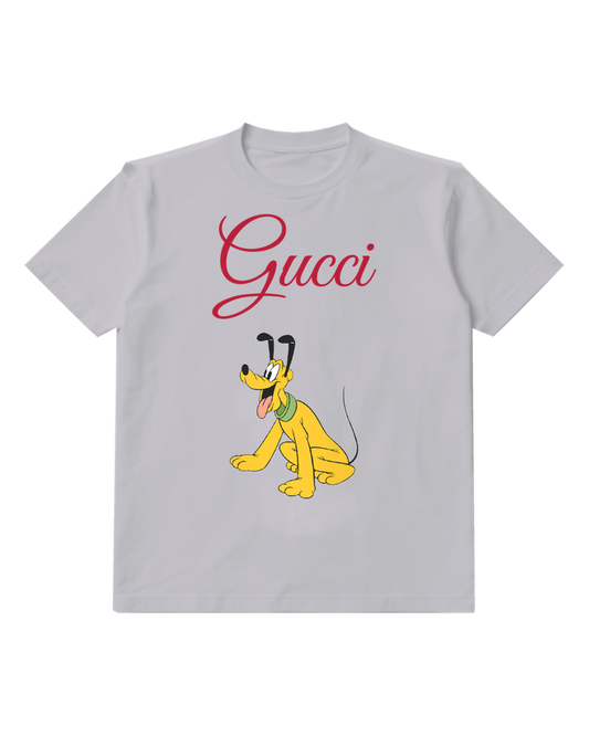 Light Gray Yellow Dog With Green Collar Graphic T-Shirt - front product view