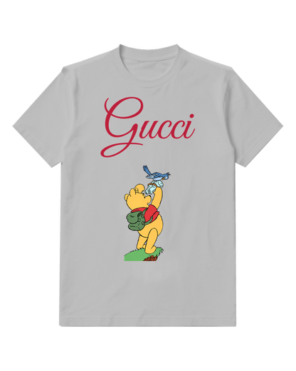 Light Gray Winnie The Pooh Birdwatching With Binoculars Graphic T-Shirt - front product view