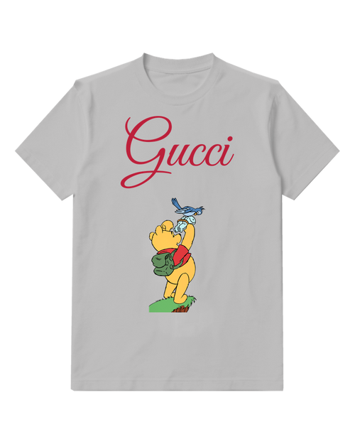 Light Gray Winnie The Pooh Birdwatching With Binoculars Graphic T-Shirt - front product view