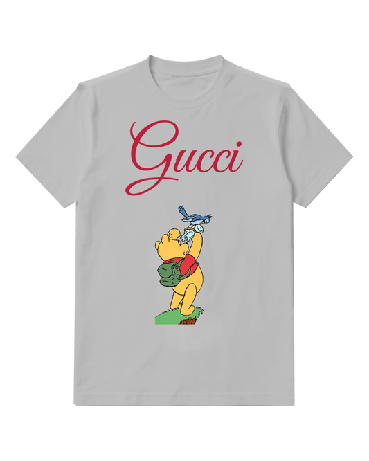 Light Gray Winnie The Pooh Birdwatching With Binoculars Graphic T-Shirt - front product view
