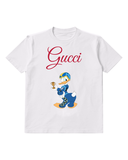 White Roadster Racer Donald Duck Graphic T-Shirt - front product view