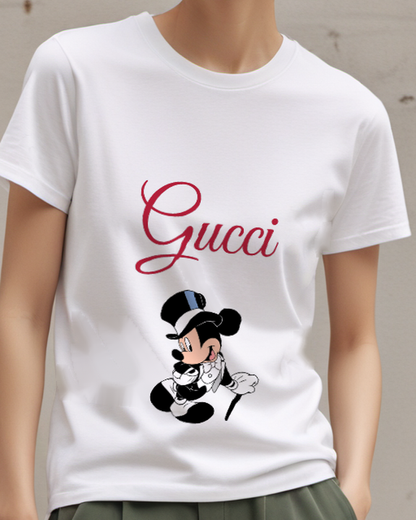White Mouse With Top Hat Graphic T-Shirt - model wearing view