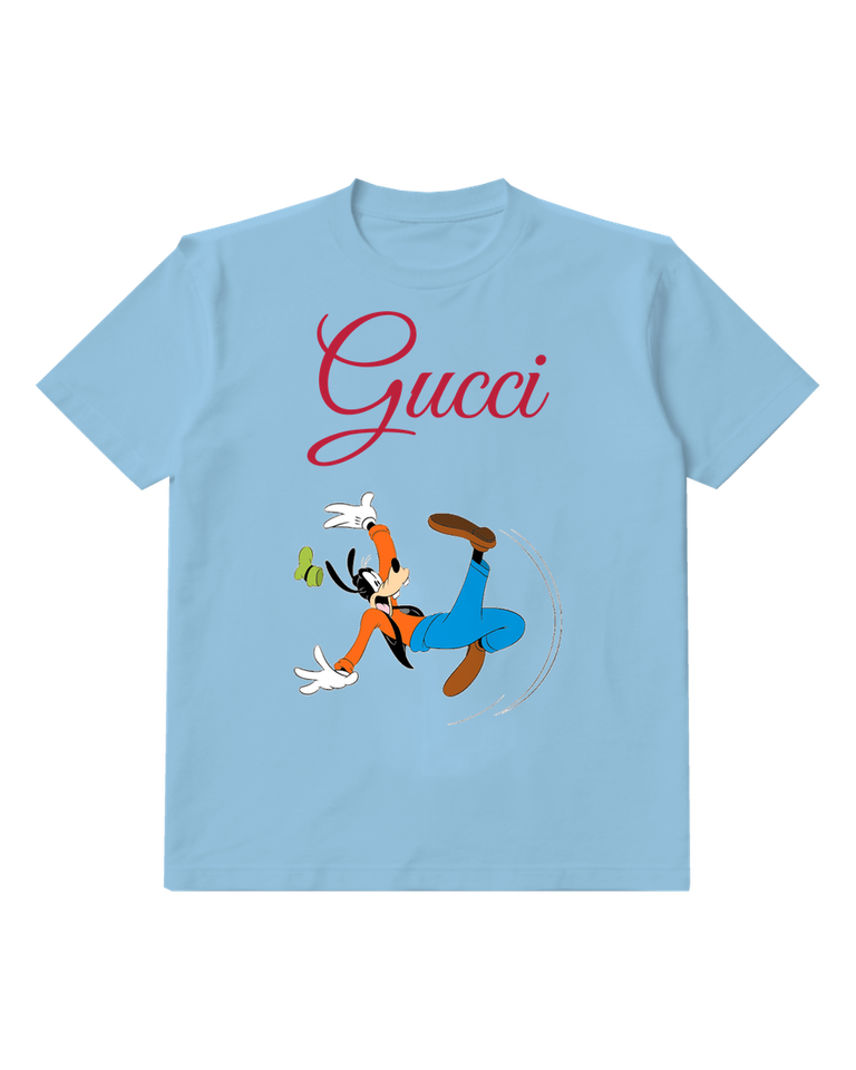 Sky Blue Goofy Airborne Limbs Flung Green Hat Lost Graphic T-Shirt - front product view