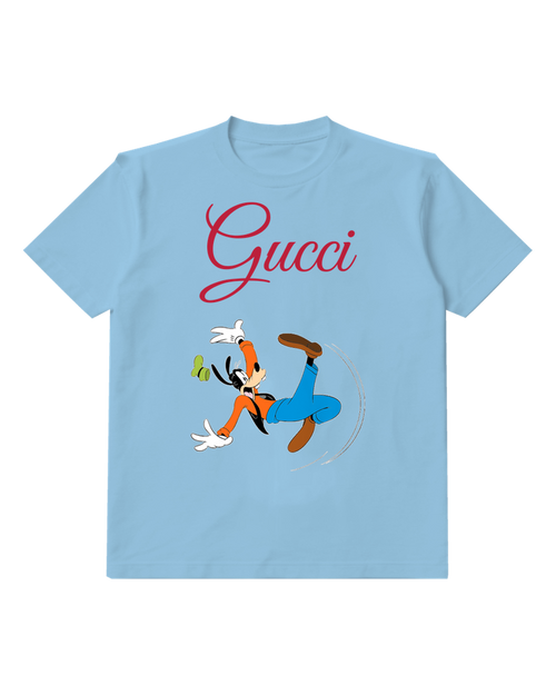 Sky Blue Goofy Airborne Limbs Flung Green Hat Lost Graphic T-Shirt - front product view