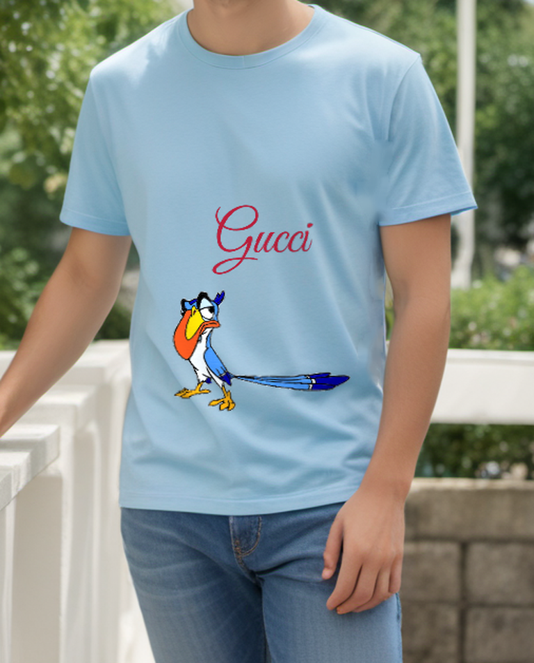 Sky Blue Long Tailed Bird Graphic T-Shirt - styled view 5