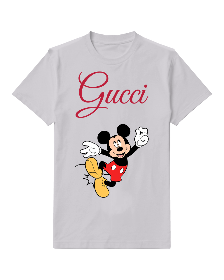 Light Gray Mickey Mouse Jumping With Heels Up Graphic T-Shirt - front product view