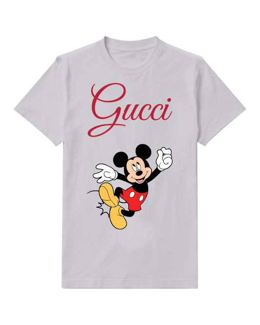 Light Gray Mickey Mouse Jumping With Heels Up Graphic T-Shirt - front product view