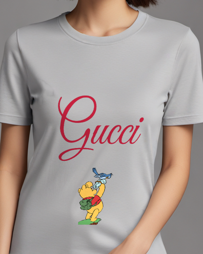 Light Gray Winnie The Pooh Birdwatching With Binoculars Graphic T-Shirt - model wearing view