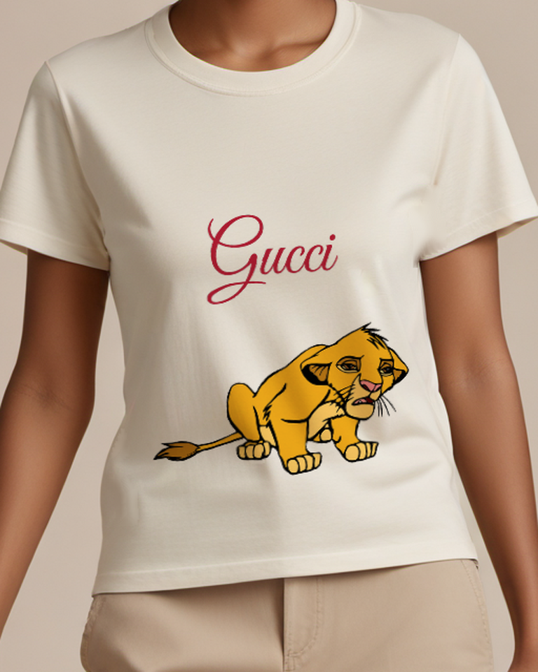 Ivory Young Lion Cub Crouching Low Graphic T-Shirt - model wearing view