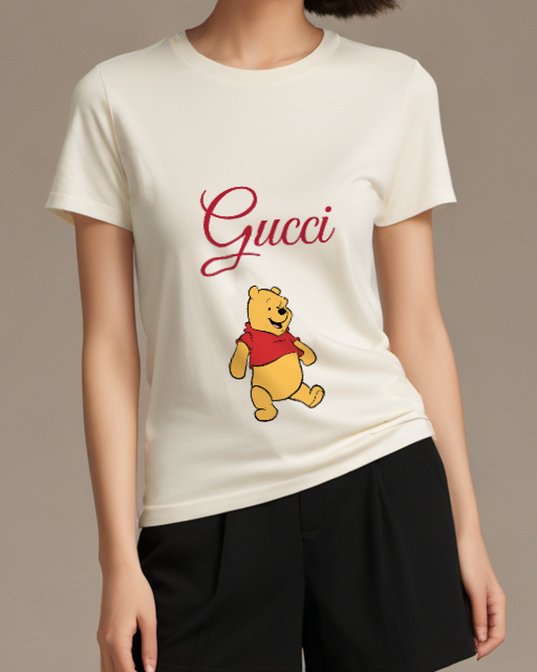 Ivory Winnie The Pooh Walking Forward Graphic T-Shirt - model wearing view