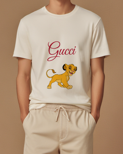 Ivory Profile Walking Lion Cub Graphic T-Shirt - model wearing view