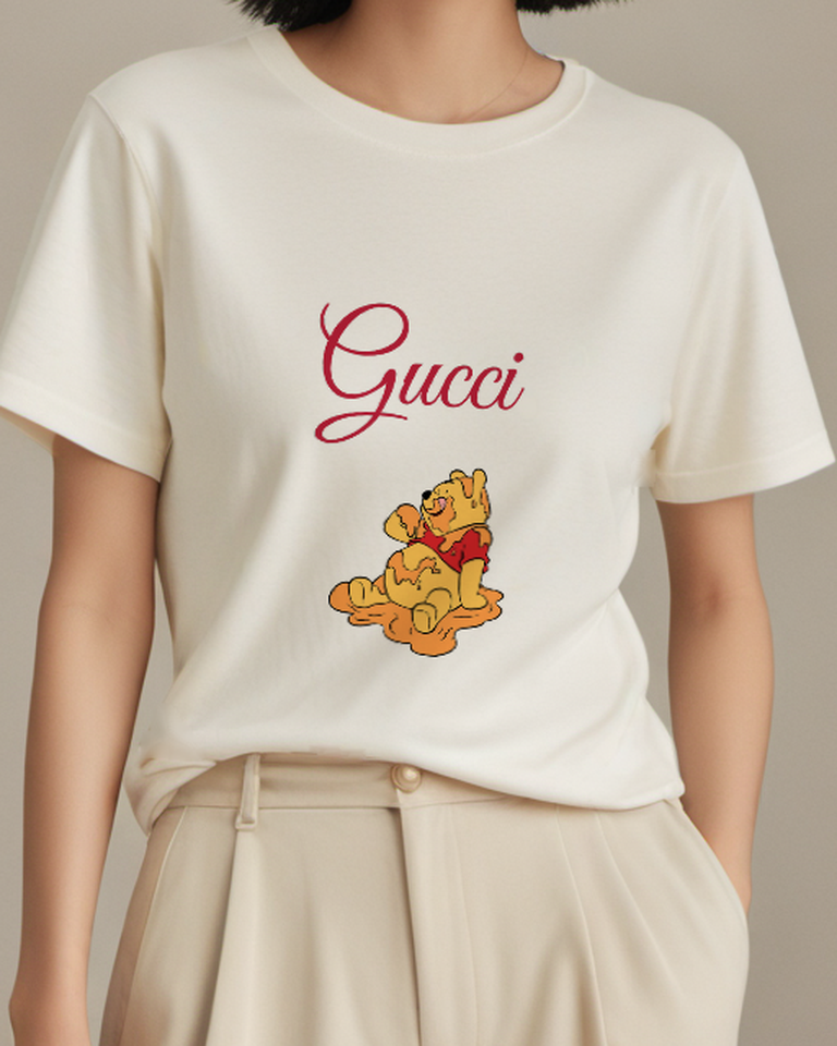 Light Gray Honey Covered Bear Sitting Graphic T-Shirt - model wearing view