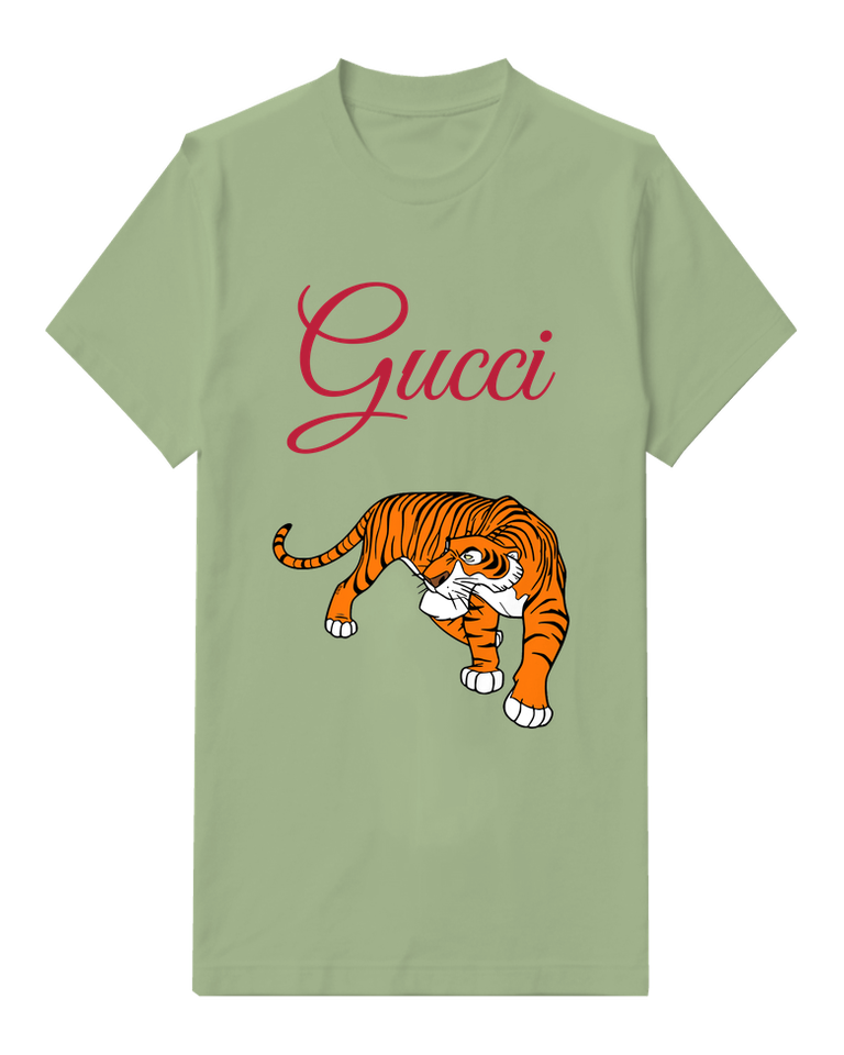 Olive Green Tiger In Stalking Posture Graphic T-Shirt - front product view