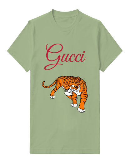Olive Green Tiger In Stalking Posture Graphic T-Shirt - front product view