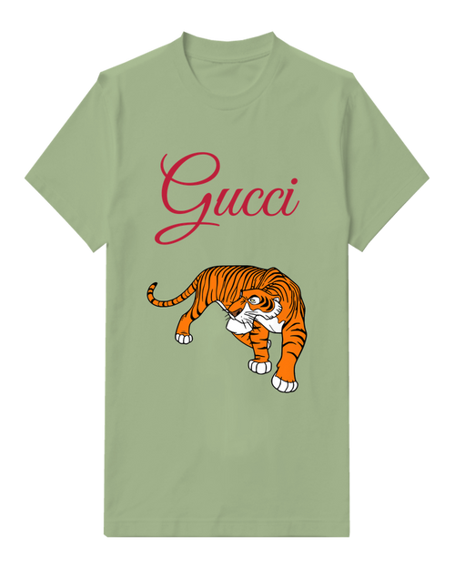 Olive Green Tiger In Stalking Posture Graphic T-Shirt - front product view