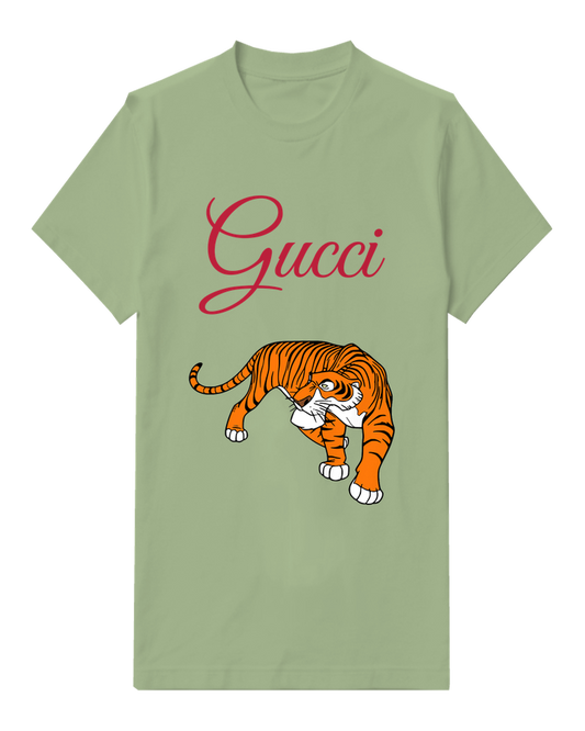 Olive Green Tiger In Stalking Posture Graphic T-Shirt - front product view