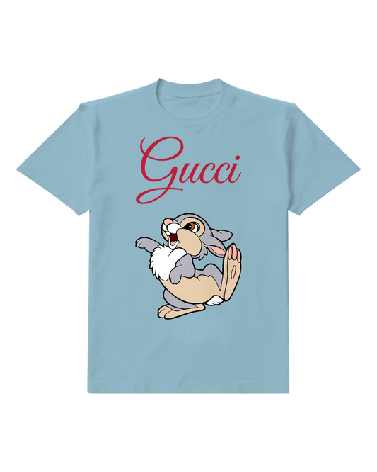 Sky Blue Thumper Excited Jumping Pose Graphic T-Shirt - front product view