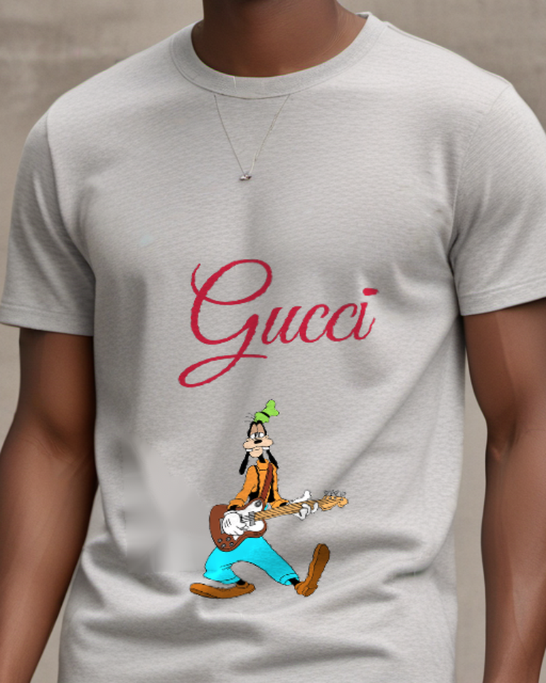 Light Gray Goofy Playing Electric Guitar Graphic T-Shirt - model wearing view