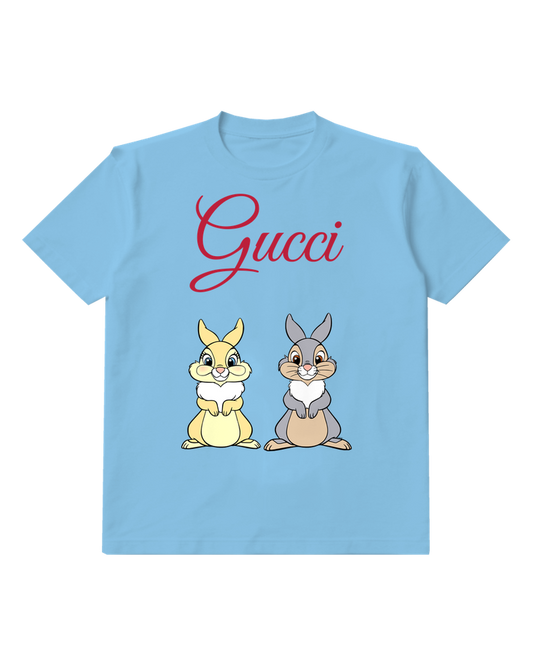 Sky Blue Thumper And Miss Bunny Sitting Side By Side Graphic T-Shirt - front product view