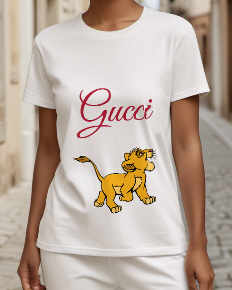 White Standing Lion Cub Graphic T-Shirt - model wearing view
