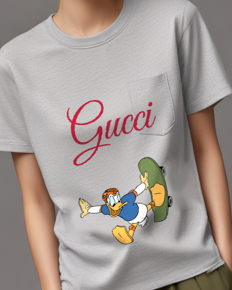 Light Gray Donald Duck Skateboarding Dynamically Graphic T-Shirt - model wearing view