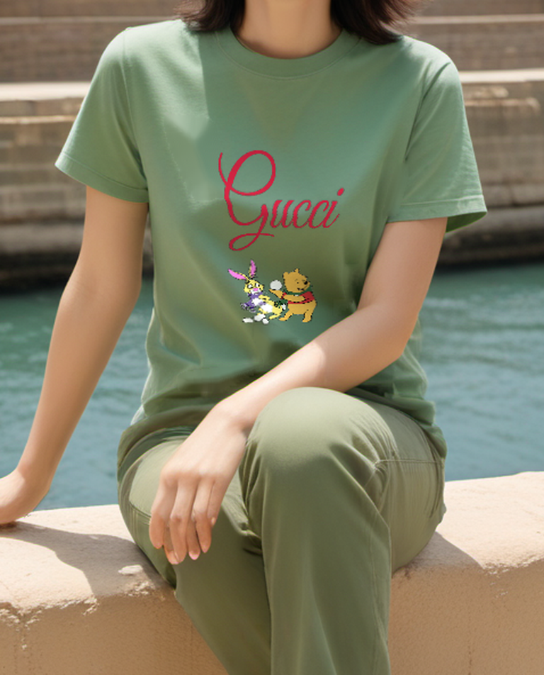 Sage Green Bear and Woodland Friends Graphic T-Shirt - styled view 2