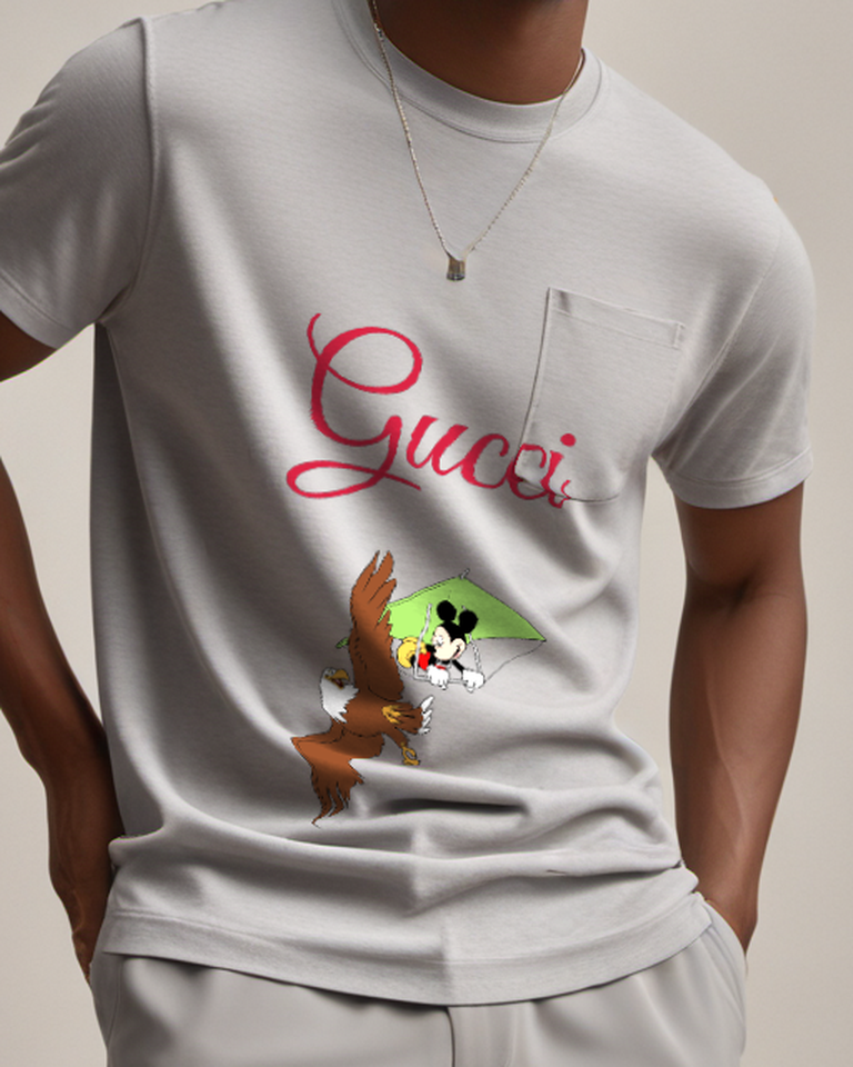 Gray Mouse Eagle Flight Graphic T-Shirt - model wearing view