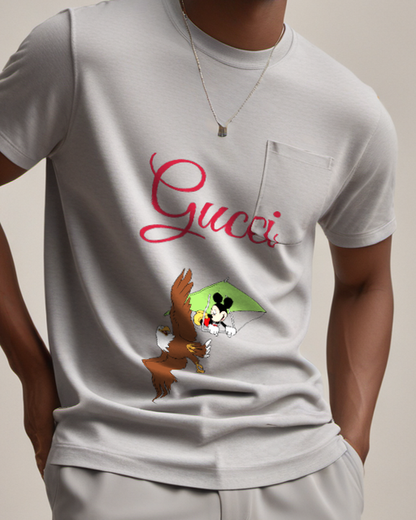 Gray Mouse Eagle Flight Graphic T-Shirt - model wearing view