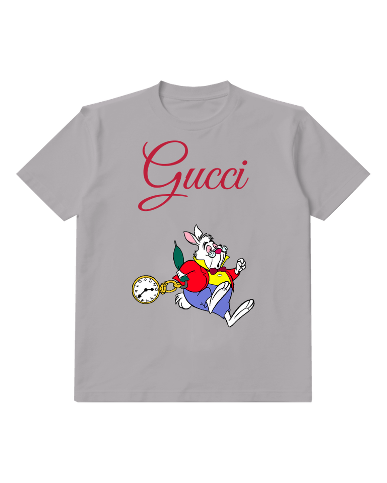 Gray White Rabbit Running With Pocket Watch Graphic T-Shirt - front product view