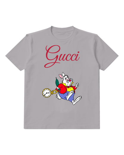 Gray White Rabbit Running With Pocket Watch Graphic T-Shirt - front product view