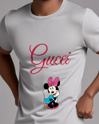 Light Gray Minnie Mouse Sitting On Stool Graphic T-Shirt - model wearing view