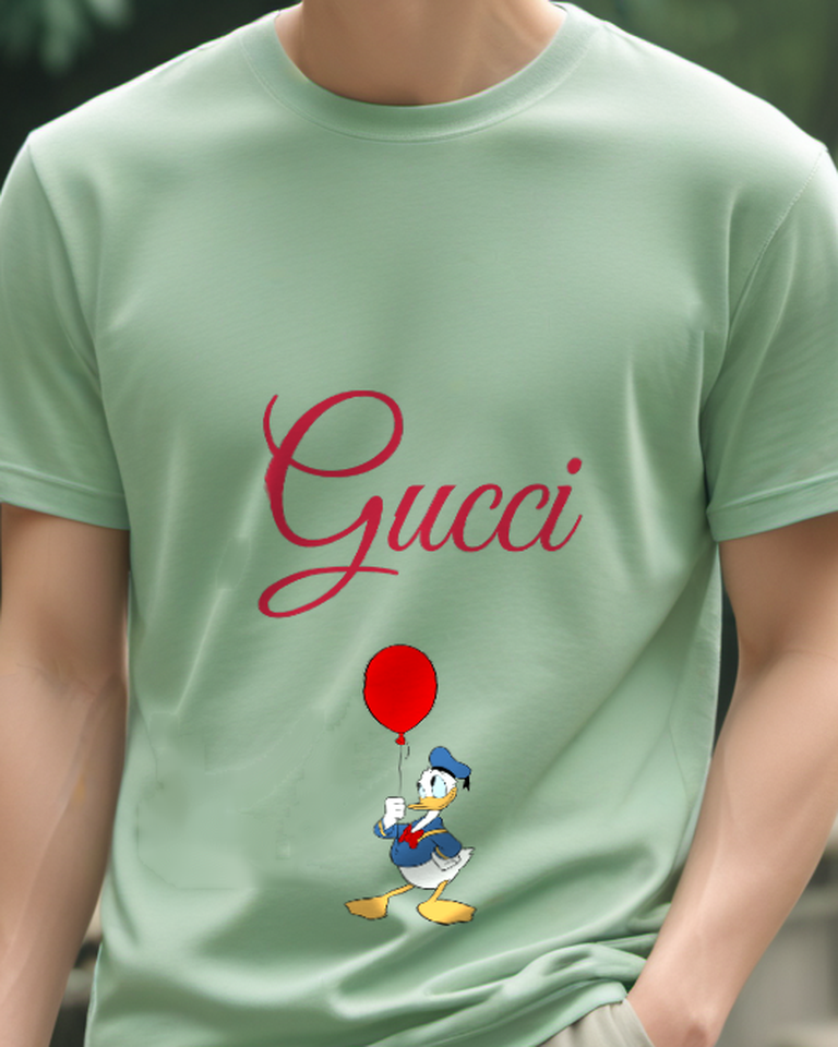 Sage Green Donald Duck Holding Red Balloon Graphic T-Shirt - model wearing view