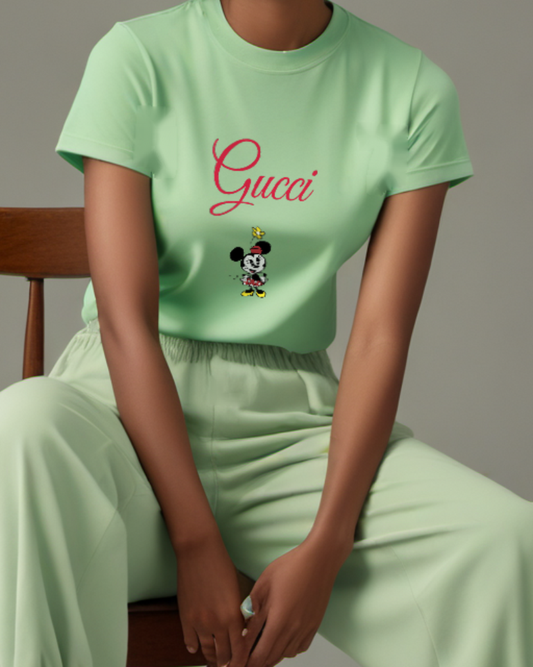 Sage Green Minnie Mouse Dancing Joyfully Graphic T-Shirt - model wearing view