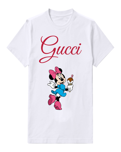 White Minnie Mouse Holding Ice Cream Graphic T-Shirt - front product view