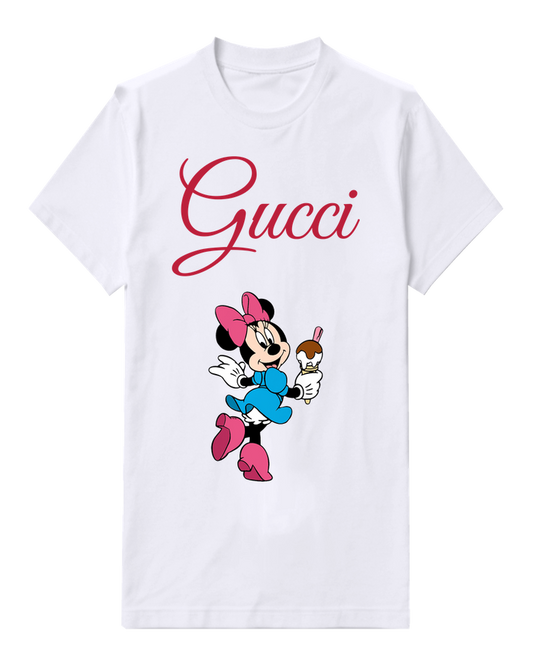 White Minnie Mouse Holding Ice Cream Graphic T-Shirt - front product view