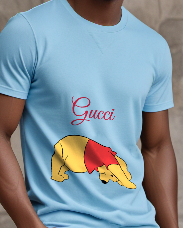 Sky Blue Winnie The Pooh Bending Forward Graphic T-Shirt - model wearing view