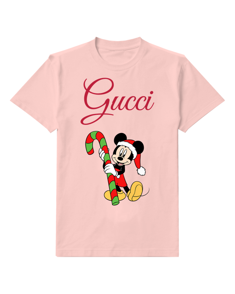 Blush Pink Mickey Mouse Holds Giant Candy Cane Graphic T-Shirt - front product view