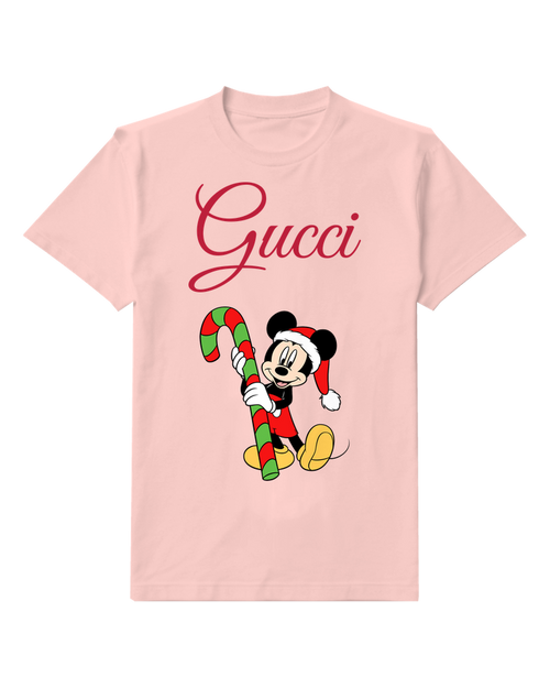 Blush Pink Mickey Mouse Holds Giant Candy Cane Graphic T-Shirt - front product view