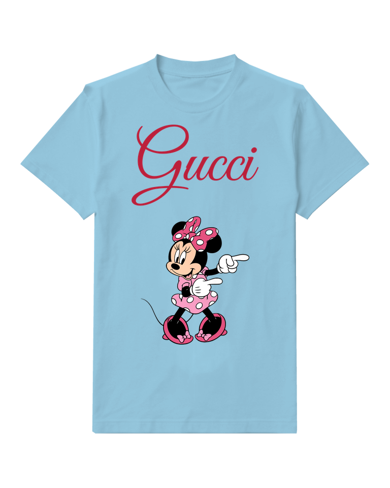 Sky Blue Minnie Mouse Pointing With Both Hands Graphic T-Shirt - front product view