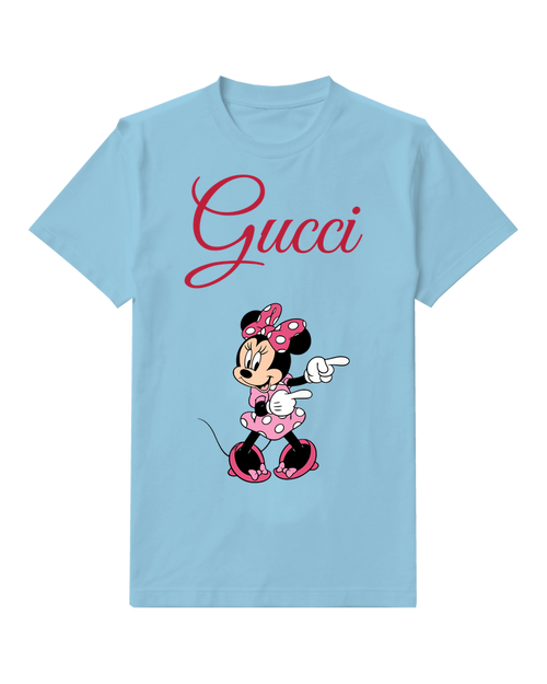 Sky Blue Minnie Mouse Pointing With Both Hands Graphic T-Shirt - front product view