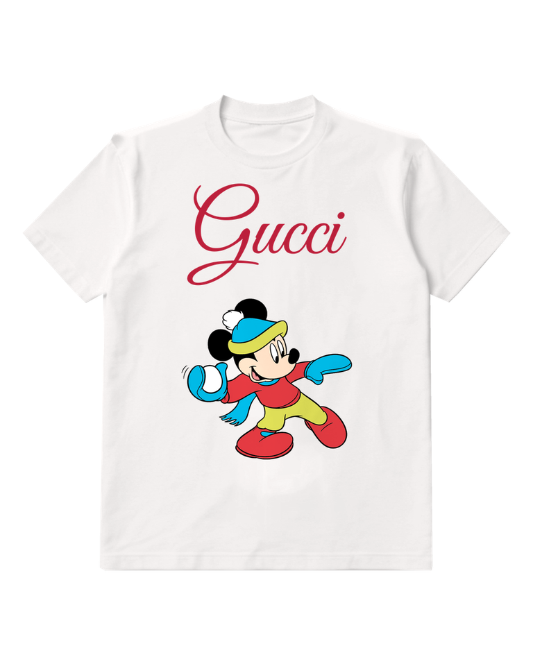 White Mickey Mouse Snowball Thrower Graphic T-Shirt - front product view