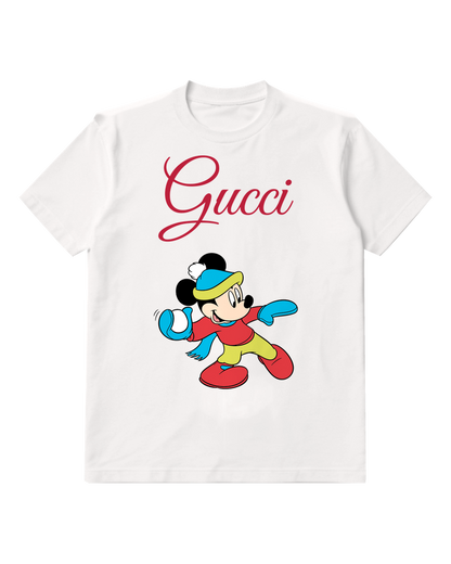 White Mickey Mouse Snowball Thrower Graphic T-Shirt - front product view