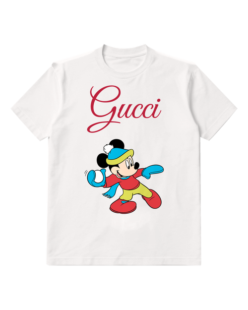 White Mickey Mouse Snowball Thrower Graphic T-Shirt - front product view