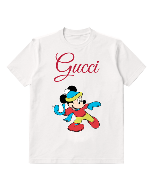 White Mickey Mouse Snowball Thrower Graphic T-Shirt - front product view