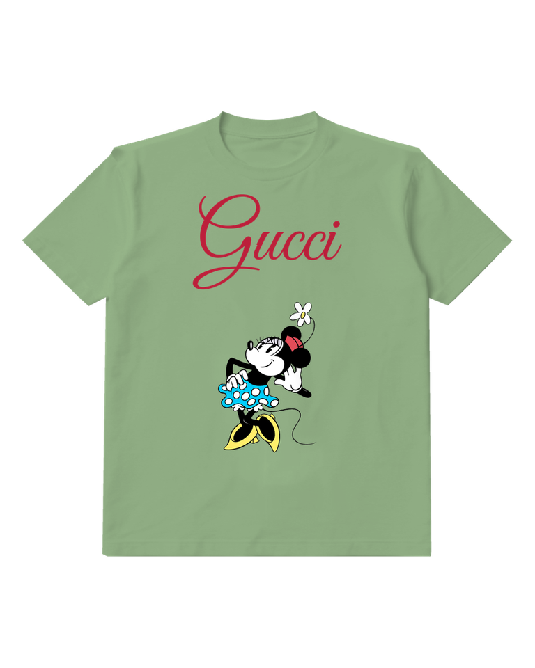 Sage Green Minnie Mouse Dancing With Flower Graphic T-Shirt - front product view