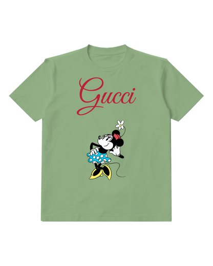 Sage Green Minnie Mouse Dancing With Flower Graphic T-Shirt - front product view