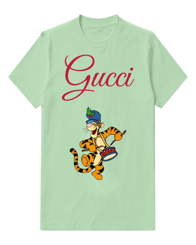 Sage Green Tigger Drummer In Festive Hat Graphic T-Shirt - front product view