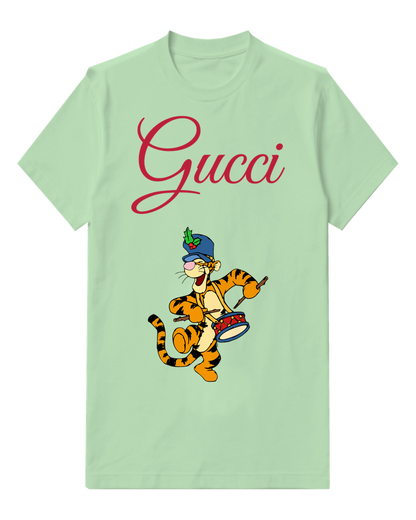 Sage Green Tigger Drummer In Festive Hat Graphic T-Shirt - front product view